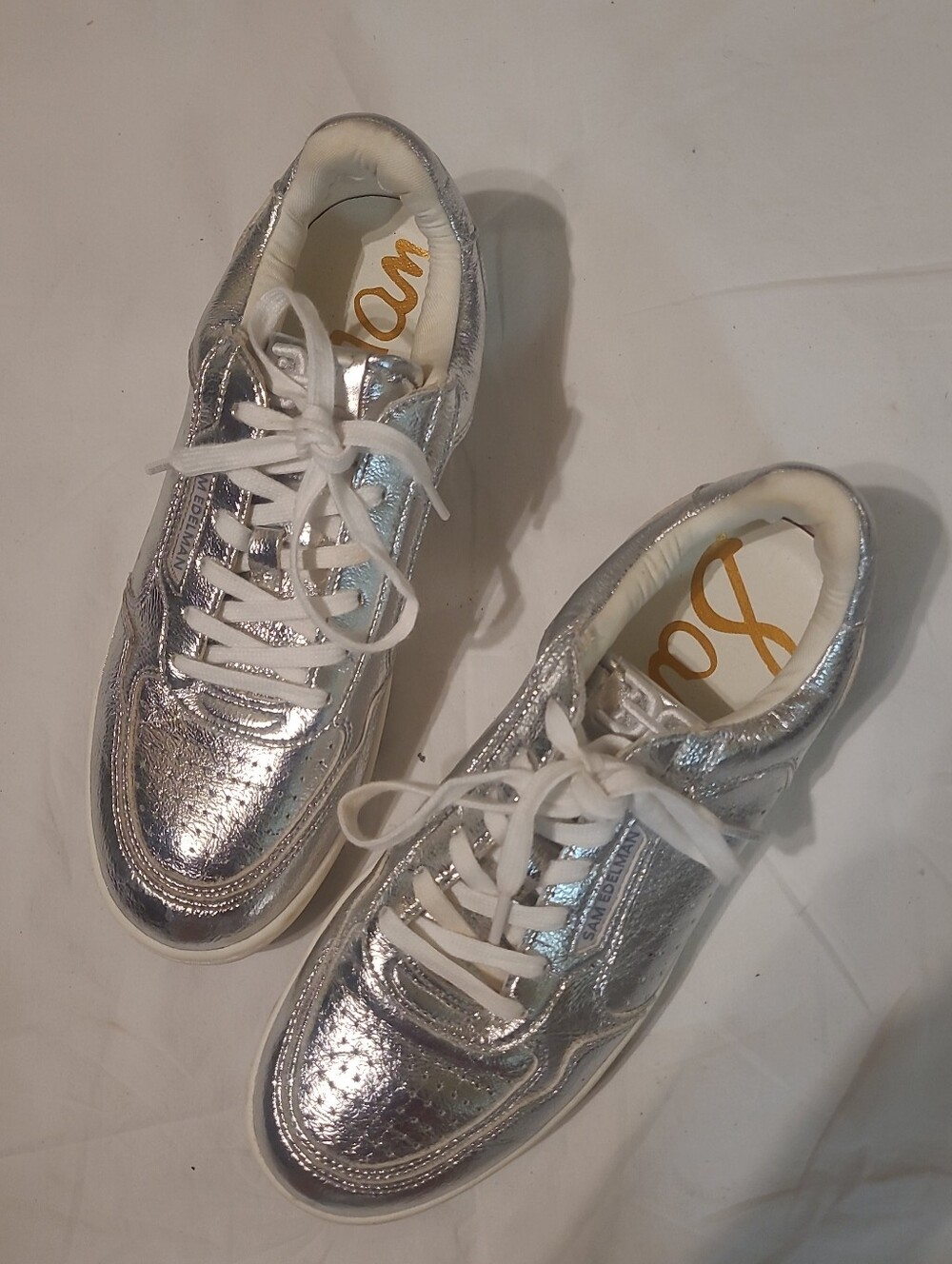 Sam Edelman foil-looking Metallic Sneakers, Size 9